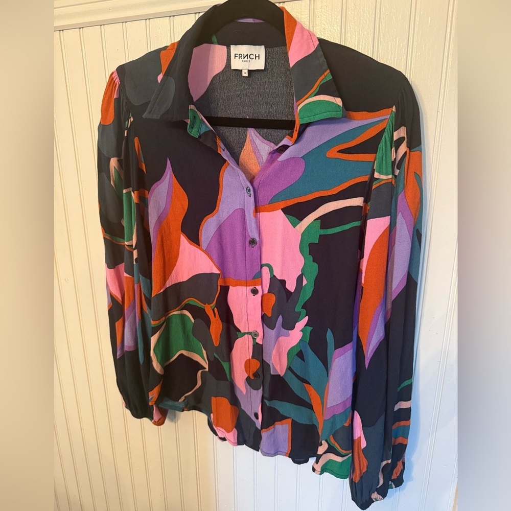 FRNCH Colorful Abstract Button-Up Blouse